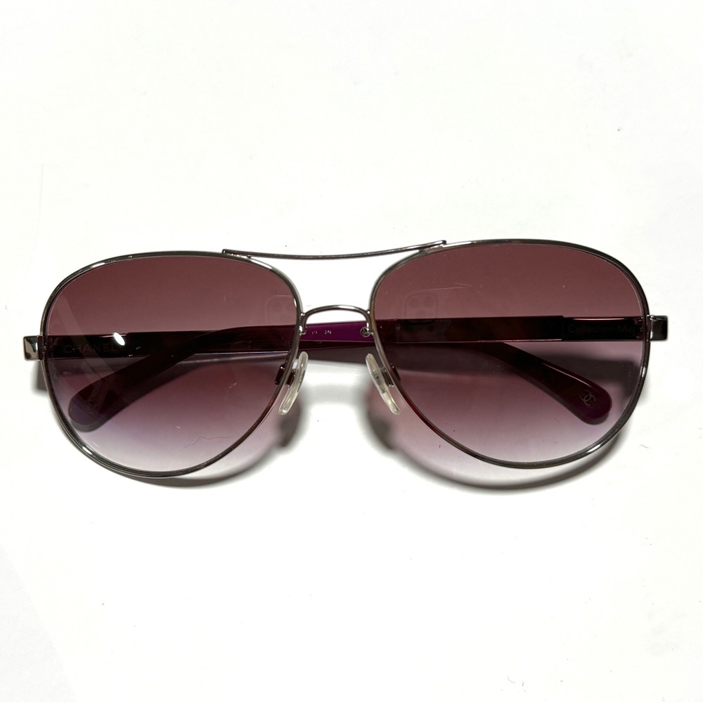 Chanel Silver Purple Gradient Pilot Aviator Miroir Sunglasses